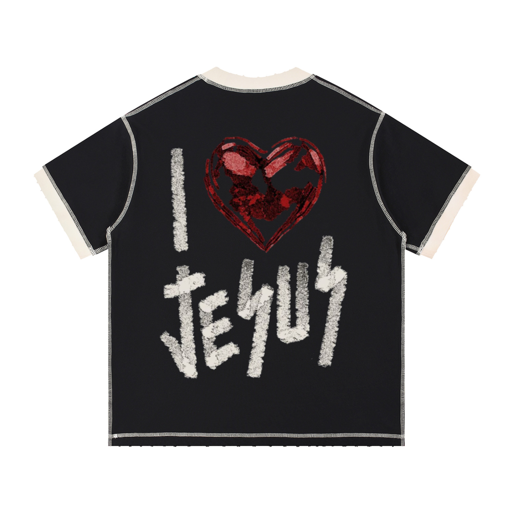 I LOVE JESUS CONTRAST-STITCHED TSHIRT